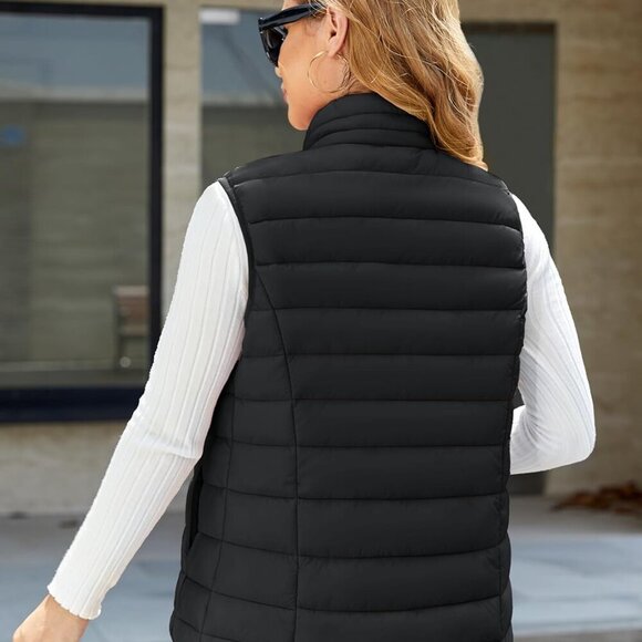 Women's Puffer Vest Lightweight Stand Collar Zip 4 Pockets Puffy Vests Sleeveles - Picture 2 of 6